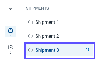 A new shipment tab has been created and selected.