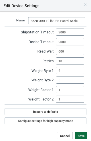 Edit Device Settings popup. Description to follow in text.