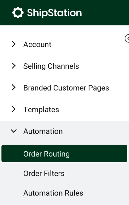Shows the Automation menu expanded in the side navigation with Order Routing selected.