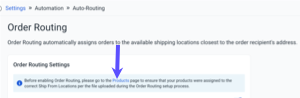 Shows Products tab in the Actions bar, and Products link in Auto-Routing Settings