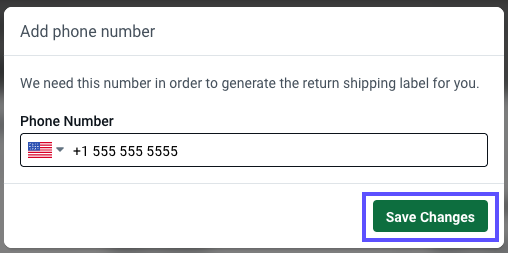 Add phone number popup. Save Changes button shown.