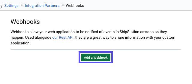 Integration Webhooks menu with Add a Webhook button highlighted.