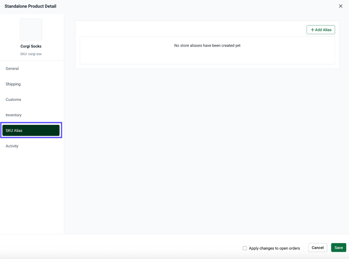 Product Details with Store Aliases tab open.