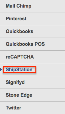 Menú de aplicaciones CoreCommerce abierto con la opción ShipStation resaltada.