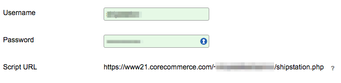 Champs d’informations d’identification de CoreCommerce pour le plugin ShipStation