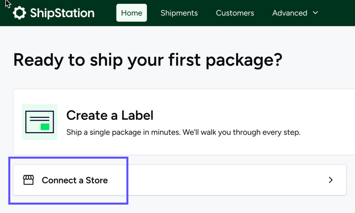 Simplified View. shows the Connect-a-Store button on the Home