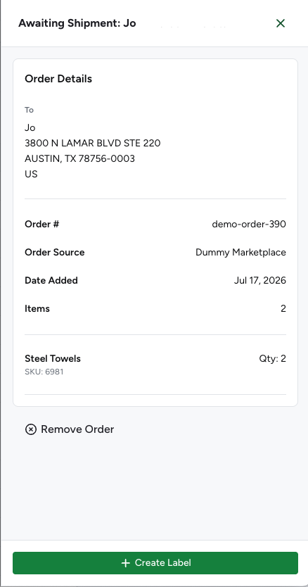 Shows and order's Order Details in ShipStation Simplified View