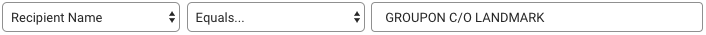 Order Filter example. Fields set to Recipient Name = Groupon, care of Landmark.