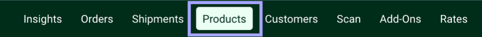 Closeup of Toolbar. Box highlights Products tab.