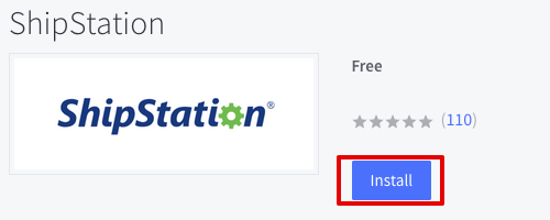 Application ShipStation dans BigCommerce avec le bouton Installer encadré en rouge
