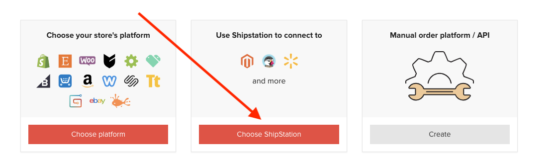 Printful stores with arrowing pointing to Choose ShipStation