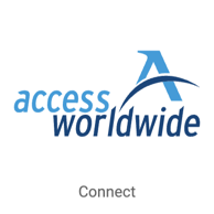 Logotipo de Access Worldwide con un botón que dice: Connect (Conectar)