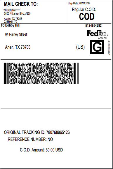 Ejemplo de etiqueta de pago contra entrega