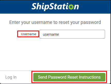 Reset Password screen with username entered and "Send Password Reset Instructions" button highlighted.