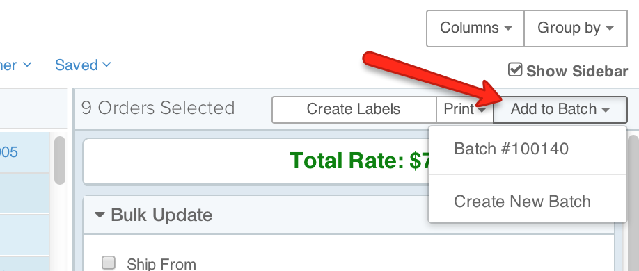 Arrow points to Add-to-Batch dropdown