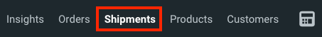 Closeup of Toolbar. Red box highlights Shipments tab.