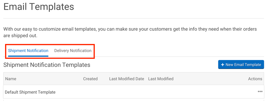 Email template settings with Shipment Notification and Delivery Notification option highlighted.