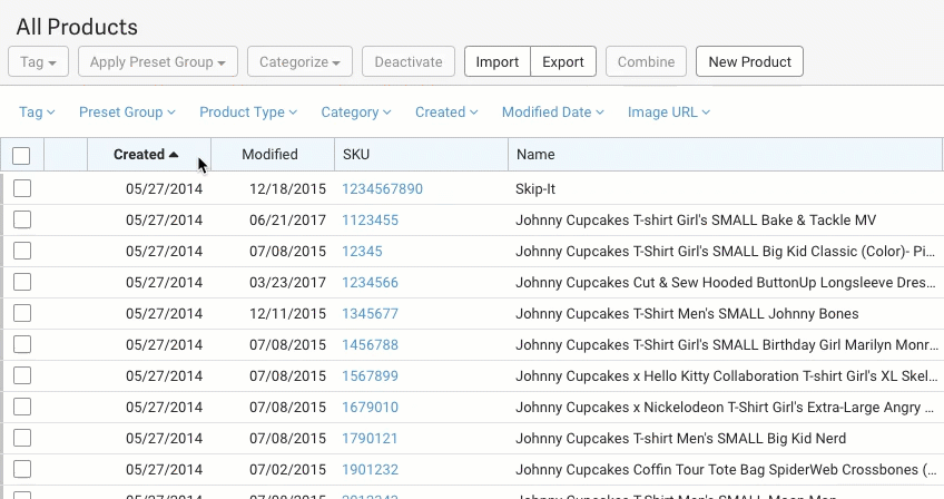 Gif showing orders grid sorted by the Created column.