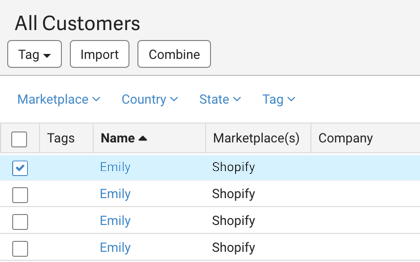 V3 Customer grid with one customer record selected.