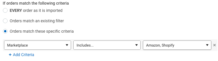 Shows multiple options on a single criteria to demonstrate the "OR" rule