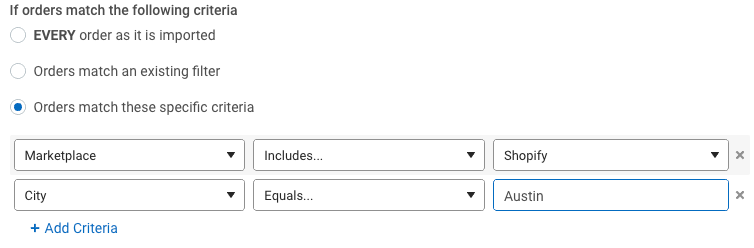 Shows two criteria to demonstrate the "AND" rule