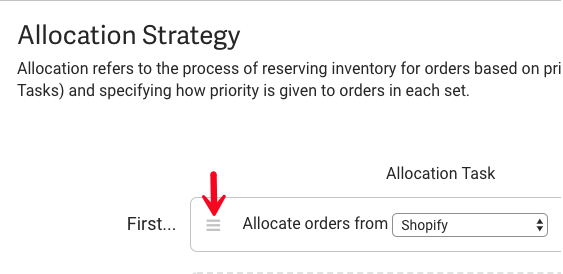 Arrow points to the tri-notch gripper to relocate items in the Allocation Strategy task order