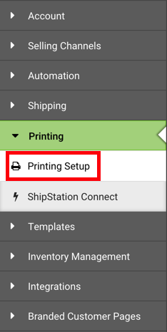 Barra lateral izquierda de configuración. En el menú desplegable Impresión, el cuadro rojo resalta la opción Configuración de impresión.