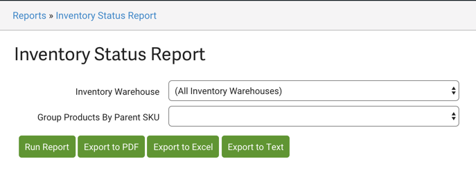 Inventory status report options.