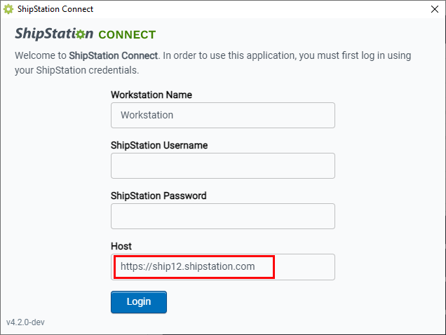The ShipStation connect host field is filled out.