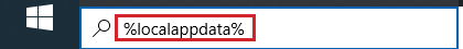 Texto "%localappdata%" ingresado en la barra de búsqueda del escritorio de Windows.