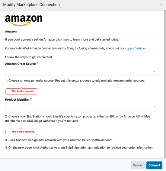 Modify Amazon Connection pop-up
