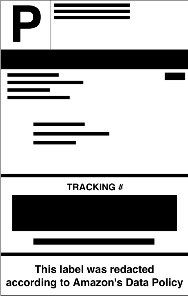 Example label with all information blacked out due to Amazon's Data Policy