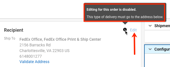 Order details with a HAL order and info message stating address is locked
