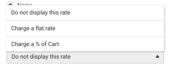 If Live-Rates Unavailable menu options: Do not display, Charge a flat rate, Charge a % of Cart.