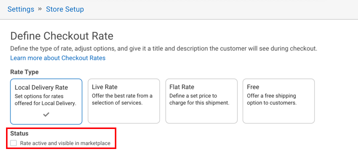 La flecha apunta a la casilla de verificación Activa y visible en tu marketplace.