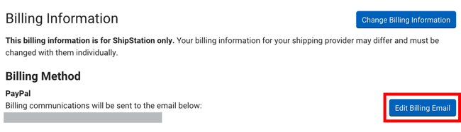Billing Information settings with Edit Billing Email button selected