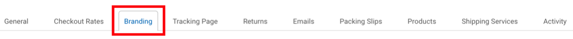Closeup of store setting with red box that highlights Branding tab.