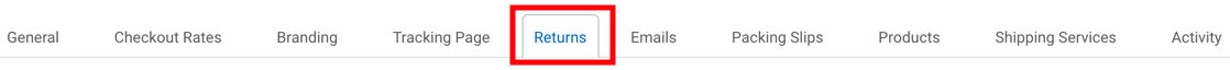 Closeup of store setting with red box that highlights Returns tab.
