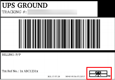 Muestra de etiqueta de UPS con ícono de paquete que indica envío EOD