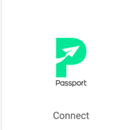 Logotipo de Passport en mosaico con un botón que dice: "Conectar".