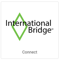 Logotipo de International Bridge en mosaico con un botón que dice: "Conectar".
