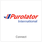 Logotipo de Purolator International en un botón cuadrado que dice: "Conectar".